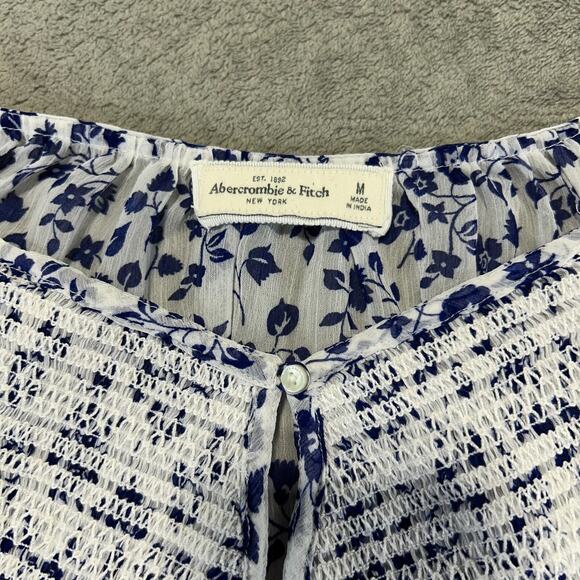 Abercrombie & Fitch Sheer Women's Top Medium Navy White Floral Embroidered Boho - Picture 3 of 12
